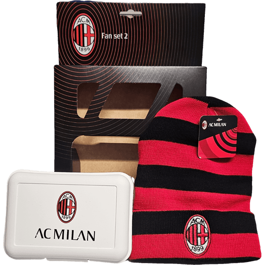 Set Regalo Cappello + Porta Merenda in confezione regalo Tifoso Senza BPA Berretto e Portamerenda per Ragazzi Prodotto Ufficiale (MILAN)