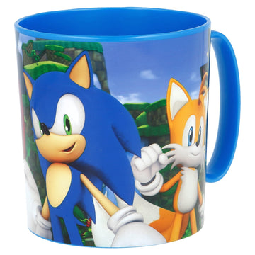 Tazza Sega Sonic da 350 ml in plastica per bambini utilizzabile in microonde con grafiche dei personaggi più amati del cinema e della televisione.