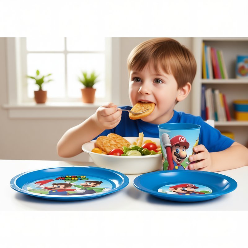Set stoviglie Super Mario 3 pezzi piatto ciotola bicchiere bambini