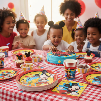 Kit Festa 8 Persone Set Tavola Addobbi Party Compleanno con 8 Piatti, 8 Bicchieri e tovaglioli - TOPOLINO