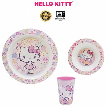 Set di stoviglie riutilizzabile per bambini bicolore – Set composto da 3 pezzi: Piatto, ciotola e bicchiere per bambini e bebé HELLO KITTY