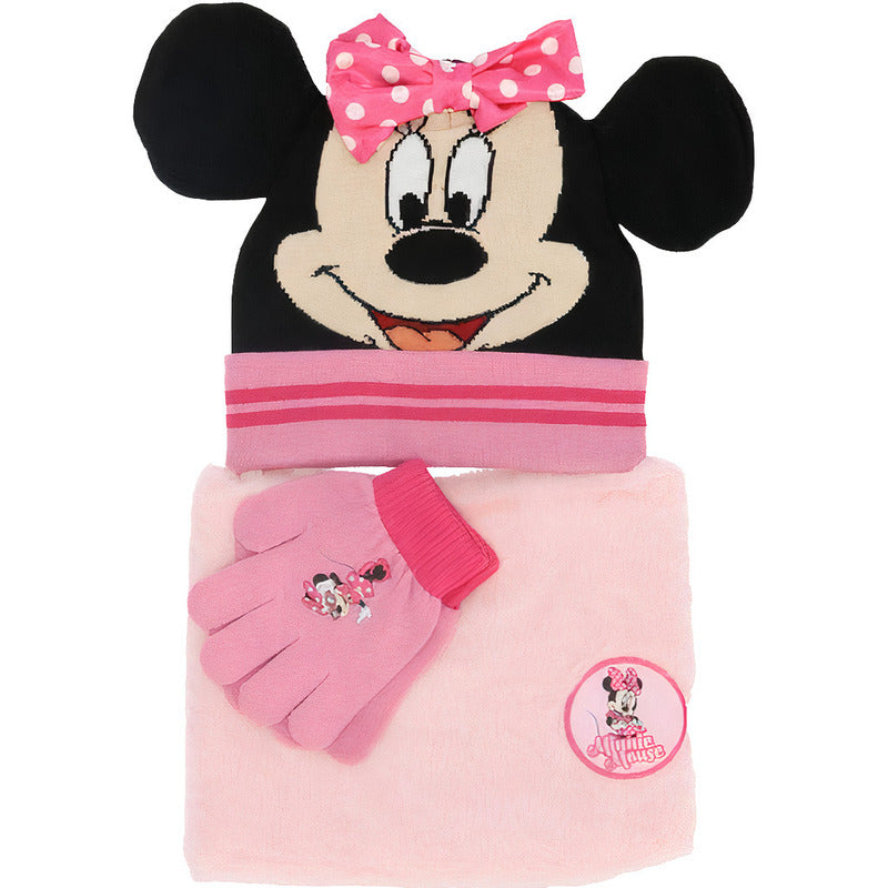 Set 3 Pezzi Minnie Mouse Cappello Scaldacollo Guanti Bambini Taglia Unica