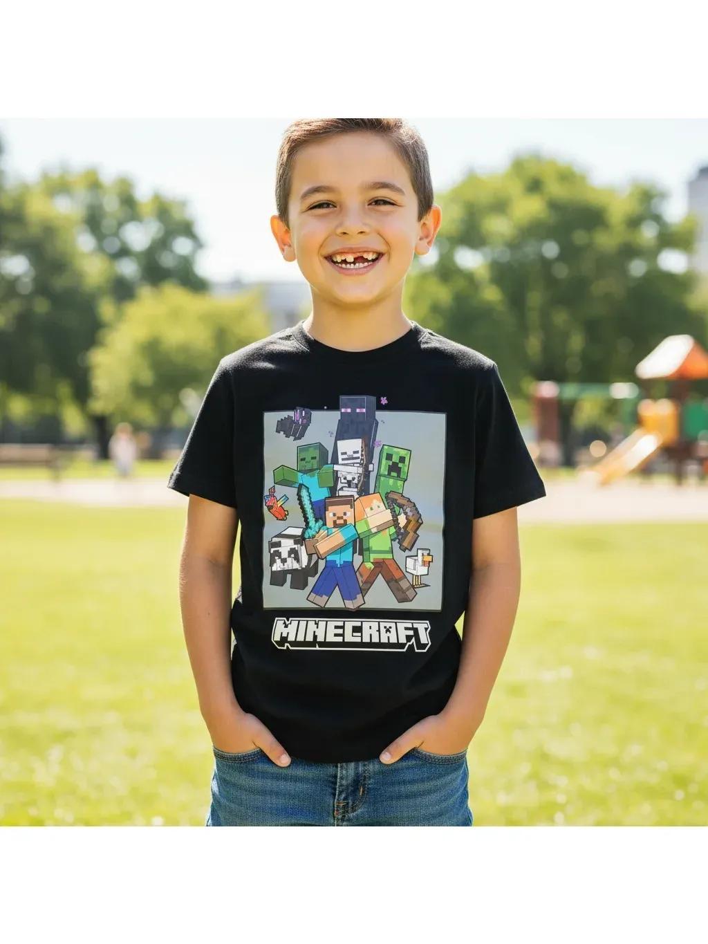 MINECRAFT - Maglietta Ufficiale 100% Cotone per Bambini T-Shirt Abbigliamento Maglia Ragazzi