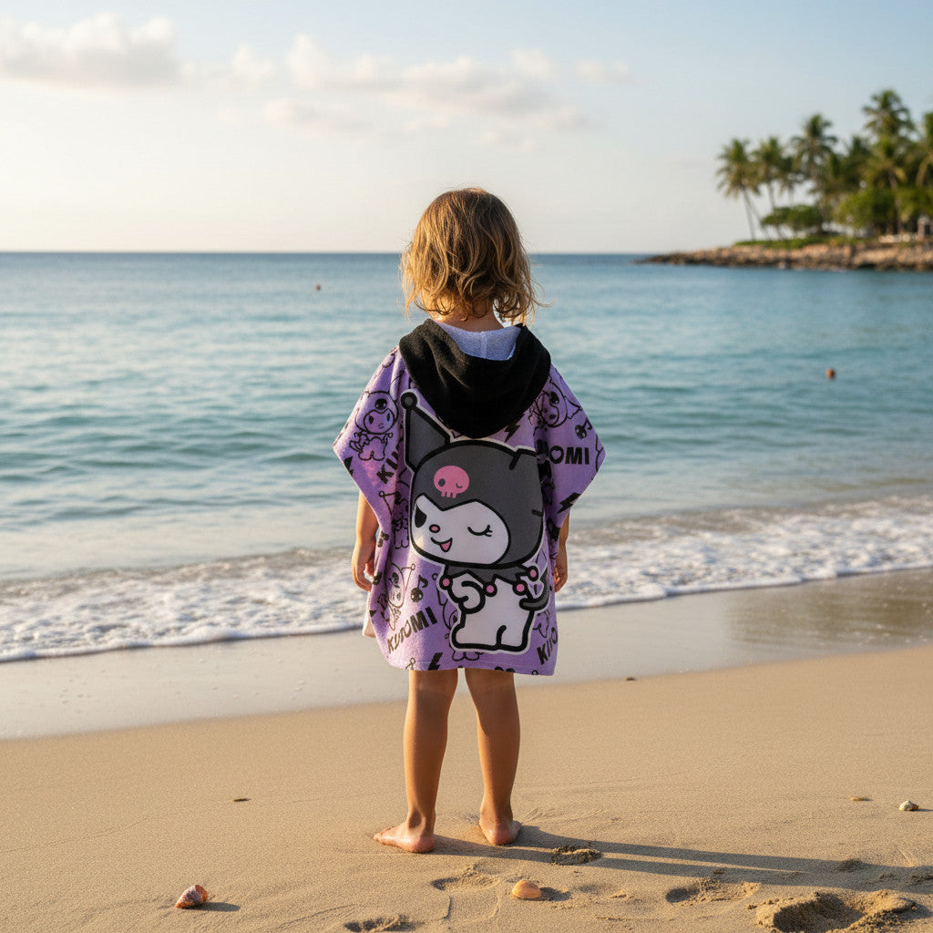 KUROMI - Poncho con cappuccio Asciugamano da spiaggia Mare e piscina Accappatoio in microfibra 55X90 cm asciugatura rapi