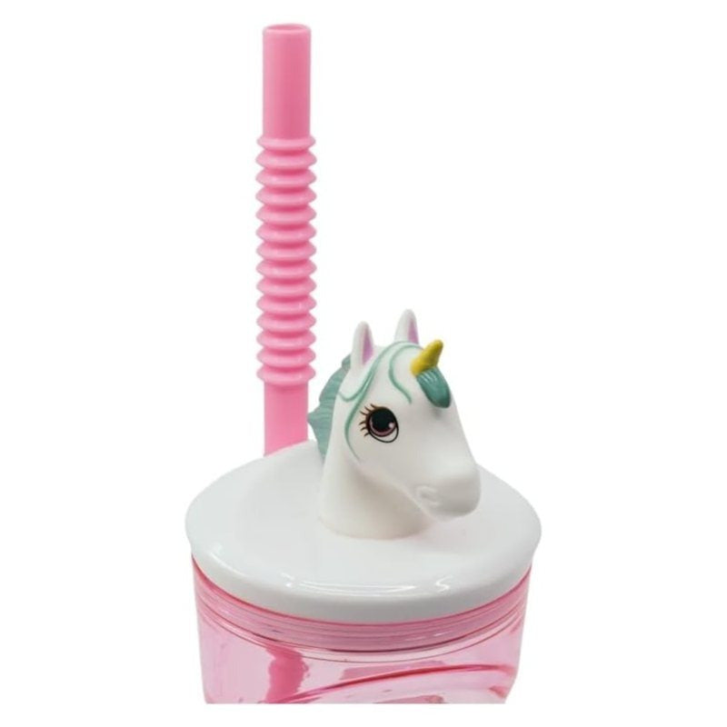 Bicchiere 360ml con Cannuccia e Personaggio 3D Unicorno Bambini BPA Free