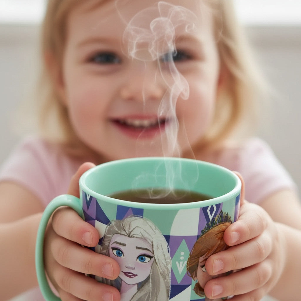Tazza Bicchiere in plastica 350ml per Microonde con manico Bambini colazione (Elsa)