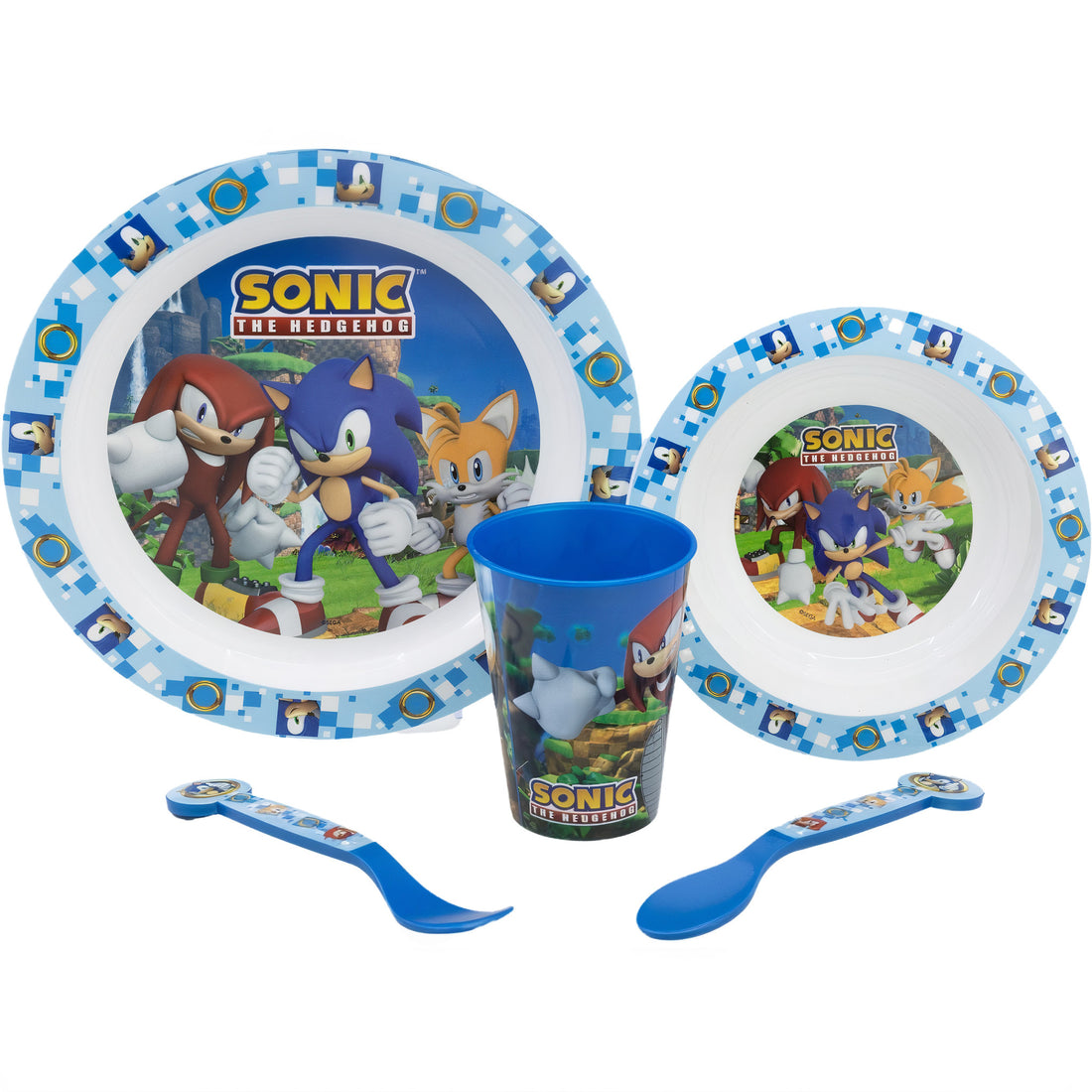 Set di stoviglie riutilizzabile per bambini bicolore – Set composto da 5 pezzi: Piatto, ciotola, bicchieri e posate per 