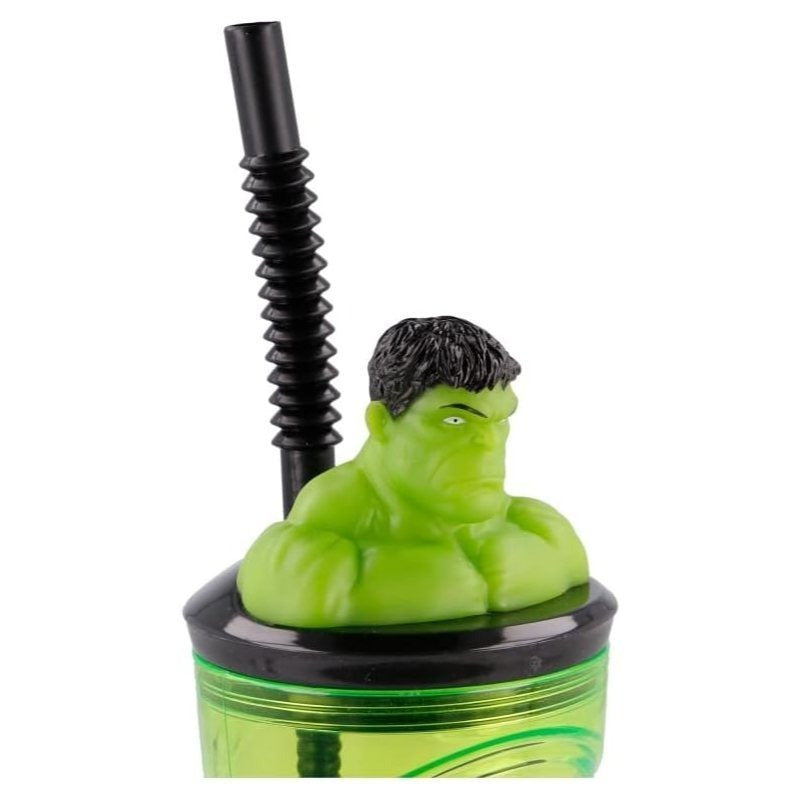 Bicchiere 360ml con Cannuccia e Personaggio 3D Bambini BPA Free - Avengers Hulk
