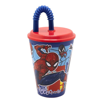 SPIDER - Bicchiere ufficiale Per Bambini Con Cannuccia e coperchio Riutilizzabile - 430 ml