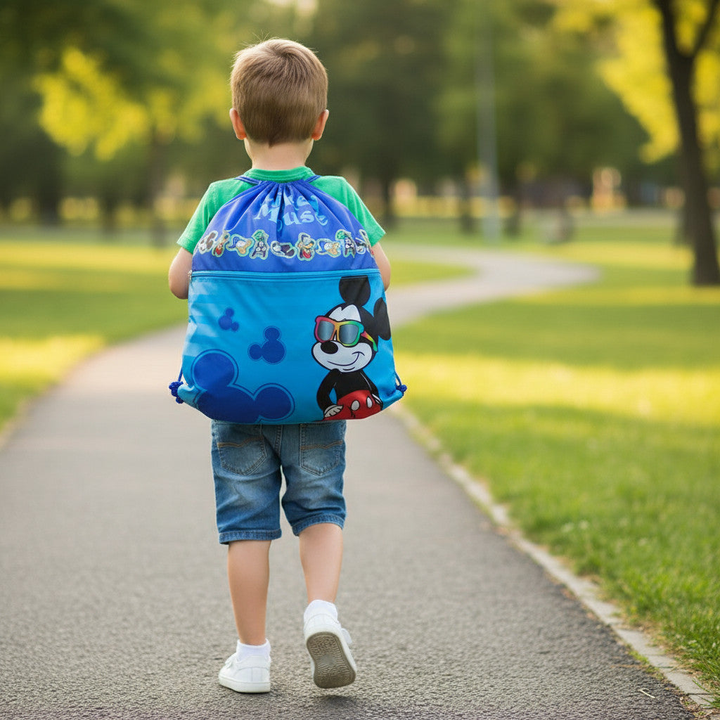 Sacca Sportiva con manici e tasca  Bambino, Borsa Coulisse Zaino  Asilo, Palestra, Piscina, Viaggio, Portascarpe  MICKEY