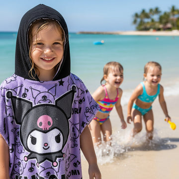 KUROMI - Poncho con cappuccio Asciugamano da spiaggia Mare e piscina Accappatoio in microfibra 55X90 cm asciugatura rapi