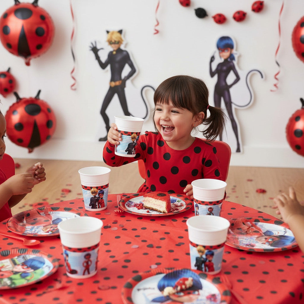 Kit Festa 8 Persone Set Tavola Addobbi Party Compleanno con 8 Piatti, 8 Bicchieri e tovaglioli Miraculous Lady