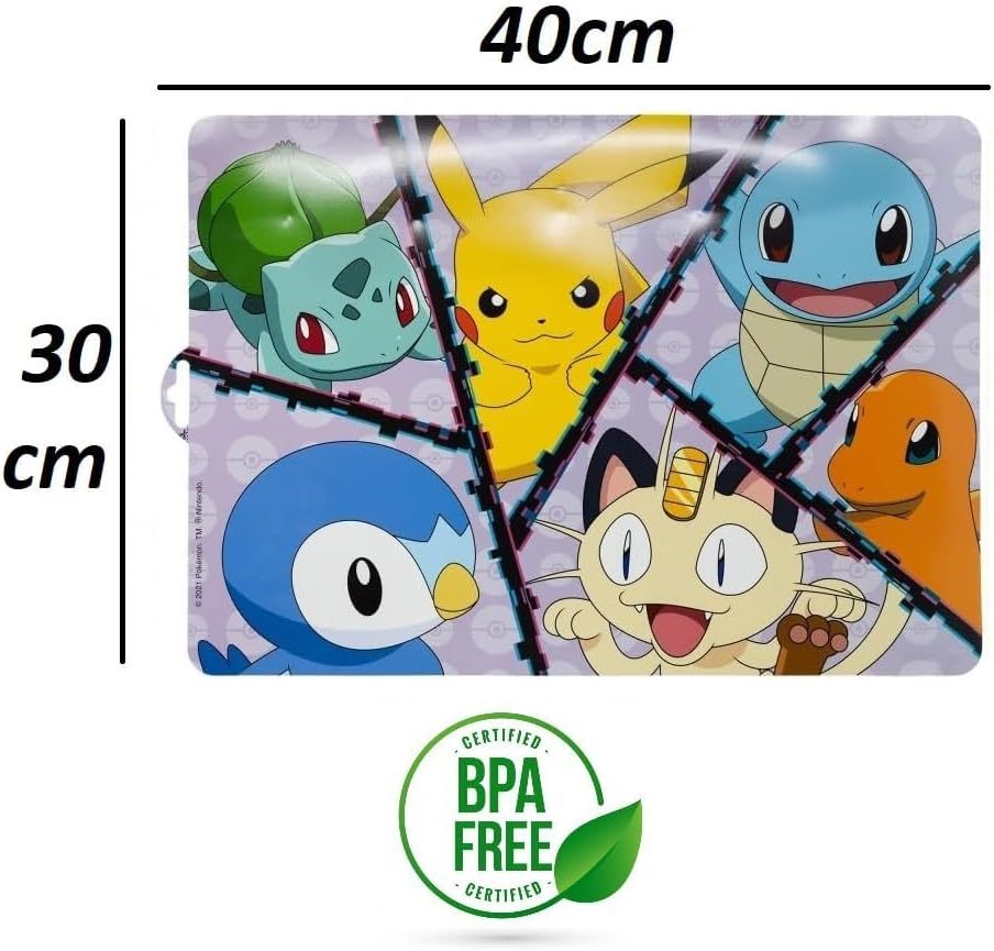 POKEMON - 2 pezzi Tovaglietta Ufficiale Americana Plastificata Sottopiatto per colazione e pranzo Bambini Scuola