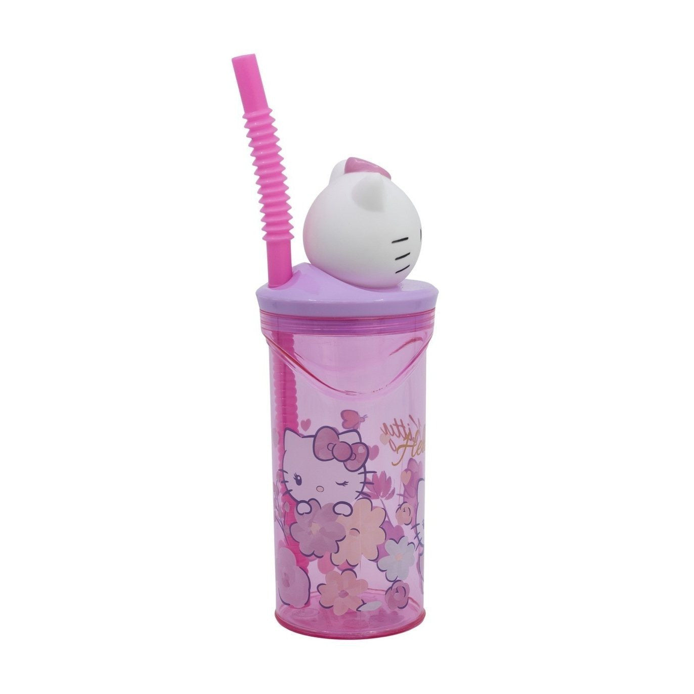 Bicchiere 360ml con Cannuccia e Personaggio 3D HELLO KITTY - Borraccia per Bambini e Ragazzi