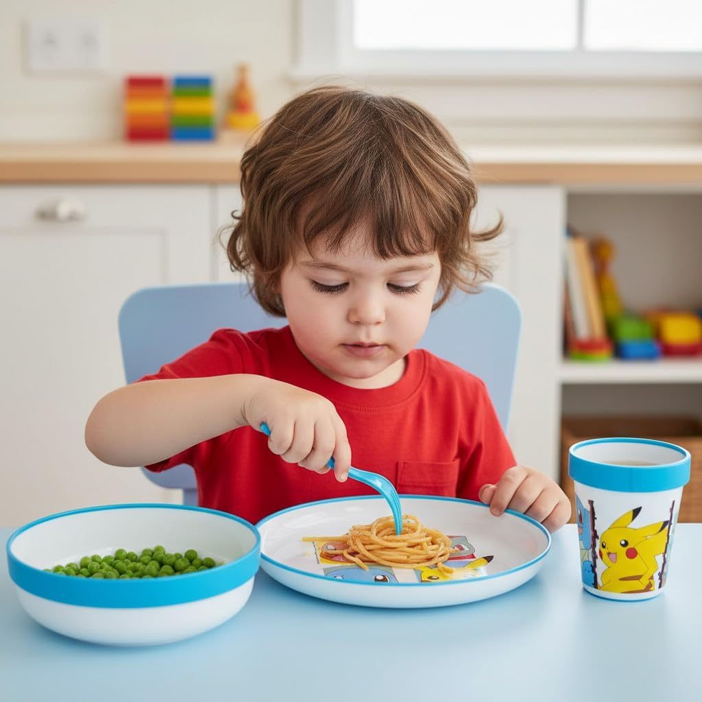 Set di stoviglie bicolore composto da 3 pezzi: Piatto, ciotola e bicchiere per bambini con base antiscivolo