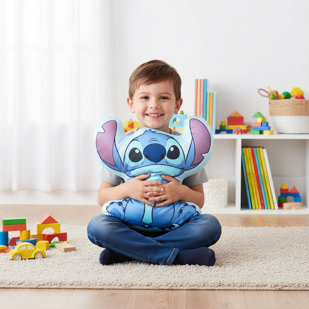 STITCH - Cuscino 3D Shaped Sagomato peluche Bambini in Poliestere con la Forma sagoma personaggio