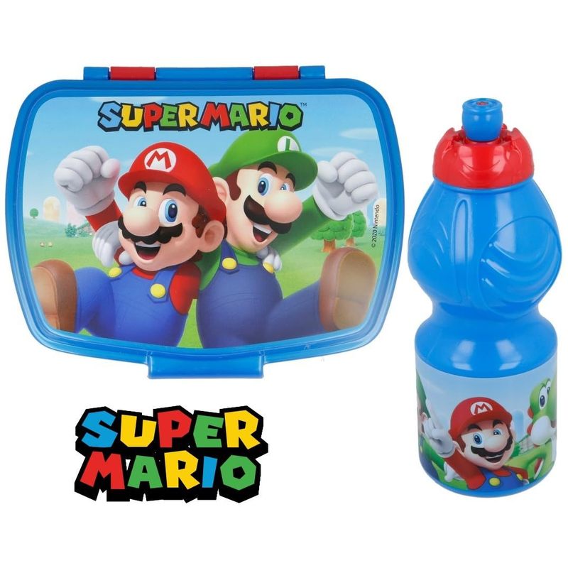 ùSet Pranzo Scuola 2 Pezzi Portamerenda e Borraccia in Plastica Bambini Bambino Merenda Launch Box - BPA Free (SuperMari