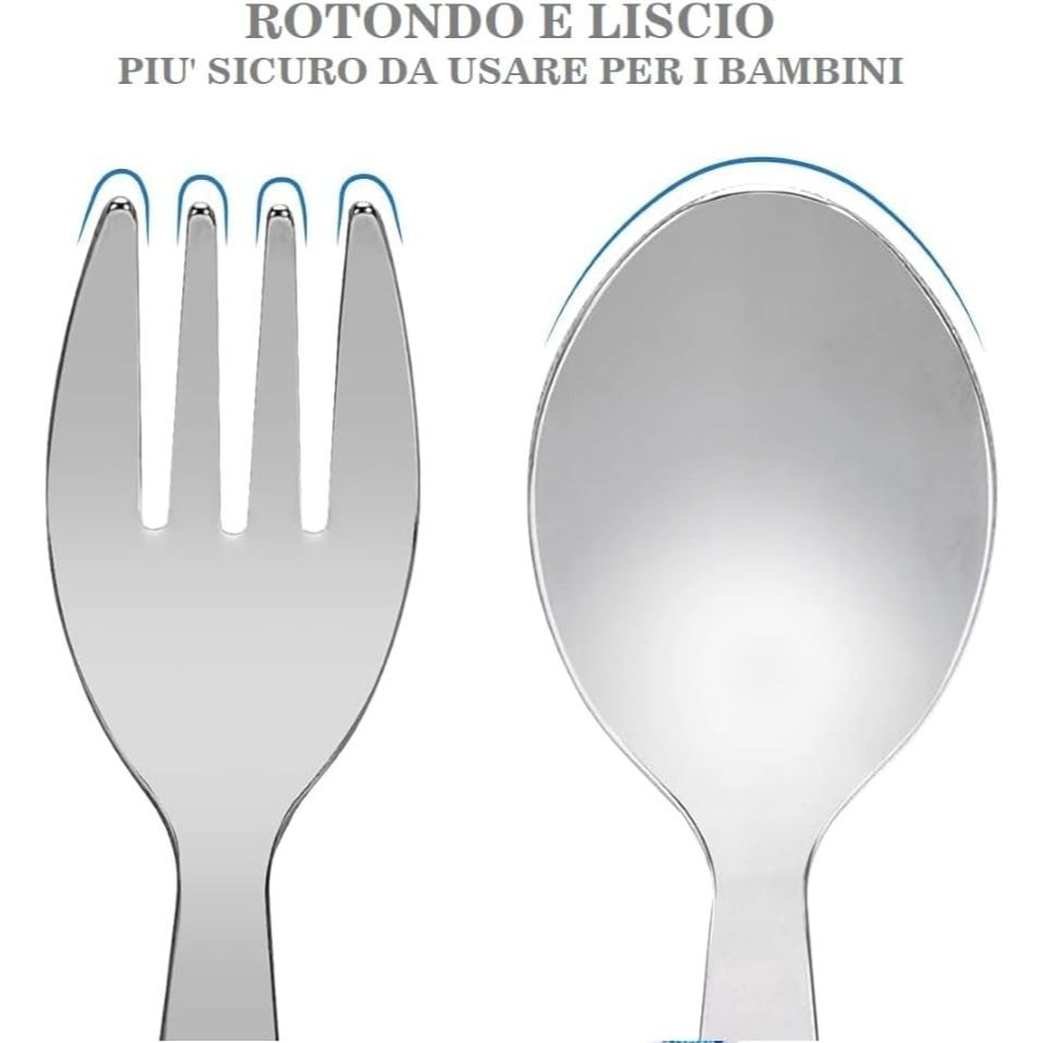 SONIC - Set Posate per Bambini in Acciaio Inossidabile - Forchetta e Cucchiaio