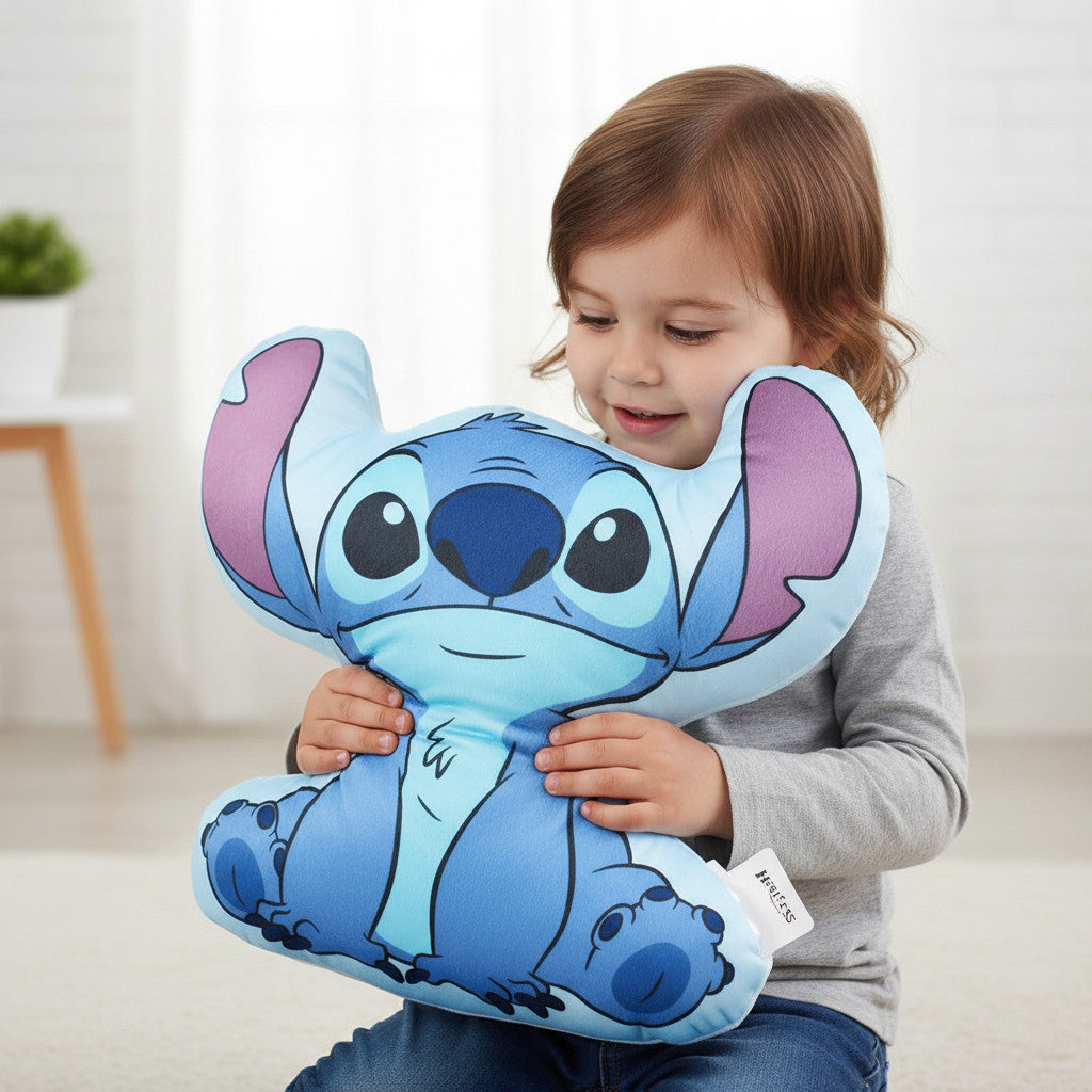 STITCH - Cuscino 3D Shaped Sagomato peluche Bambini in Poliestere con la Forma sagoma personaggio