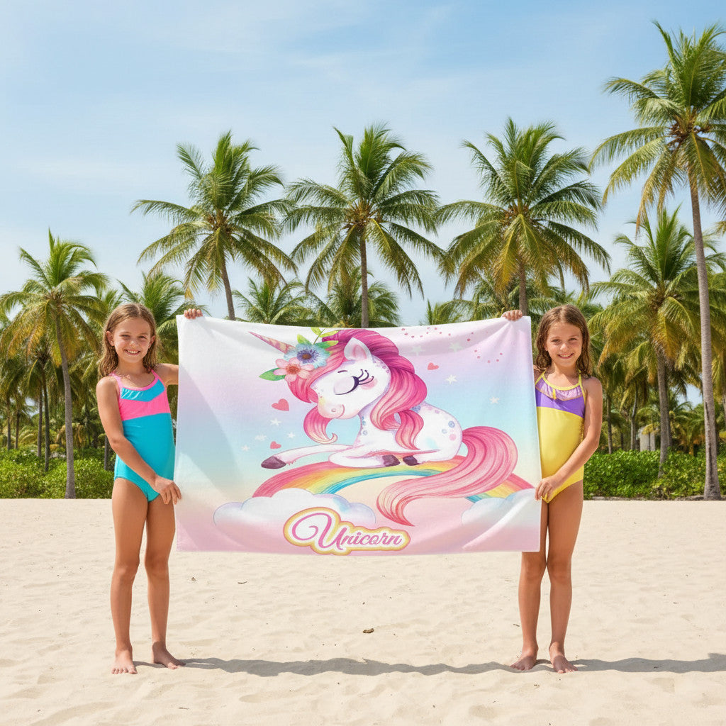 Telo Mare Asciugamano da spiaggia e piscina in microfibra CM. 140X70 asciugatura rapida, ultra morbido UNICORNO
