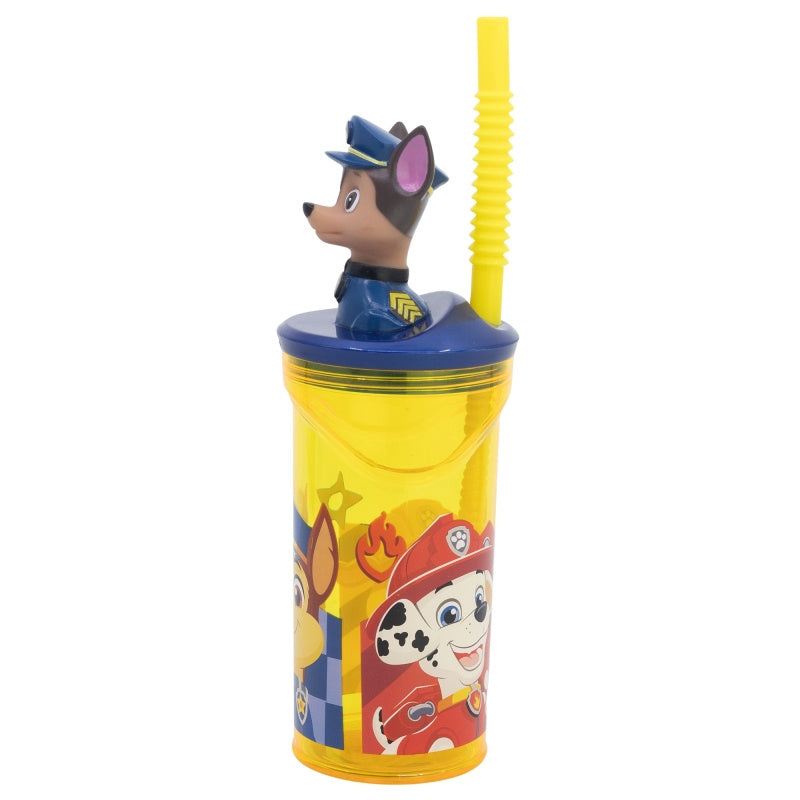 Bicchiere 360ml con Cannuccia e Personaggio 3D Paw Patrol - Borraccia per Bambini e Ragazzi
