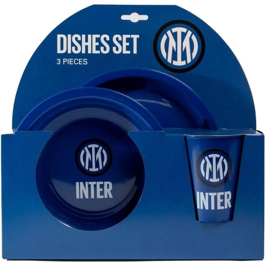 Inter Set Piatti TIFOSO calcio, Gadget Bambini Regalo Scuola - Idea Compleanno Bimbo – Piatto Blu Piano e Fondo Bicchier
