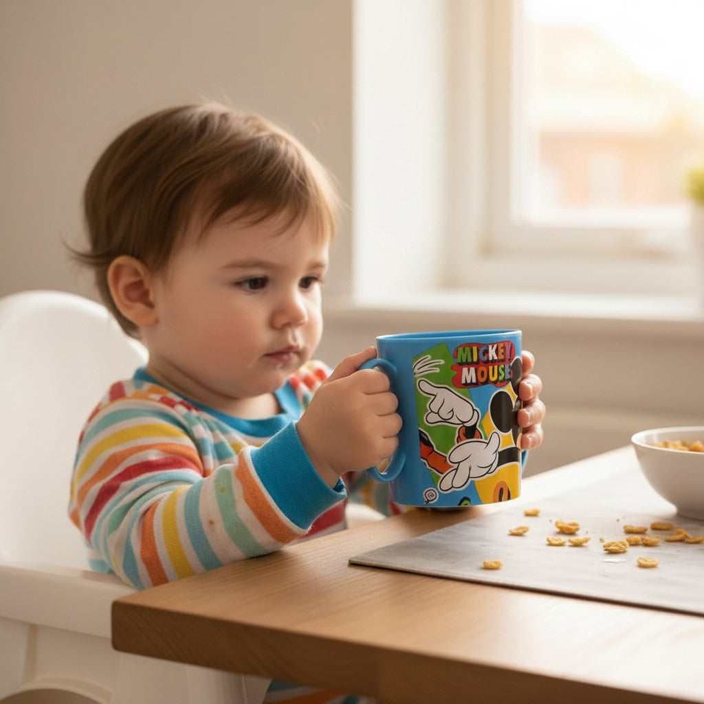 Tazza Bicchiere in plastica 350ml  Microonde con manico Bambini colazione BPA-free (Mickey Mouse Topolino)