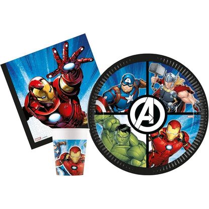 Kit Festa 8 Persone Set Tavola Addobbi Party Compleanno con 8 Piatti, 8 Bicchieri e 20 tovaglioli AVENGERS
