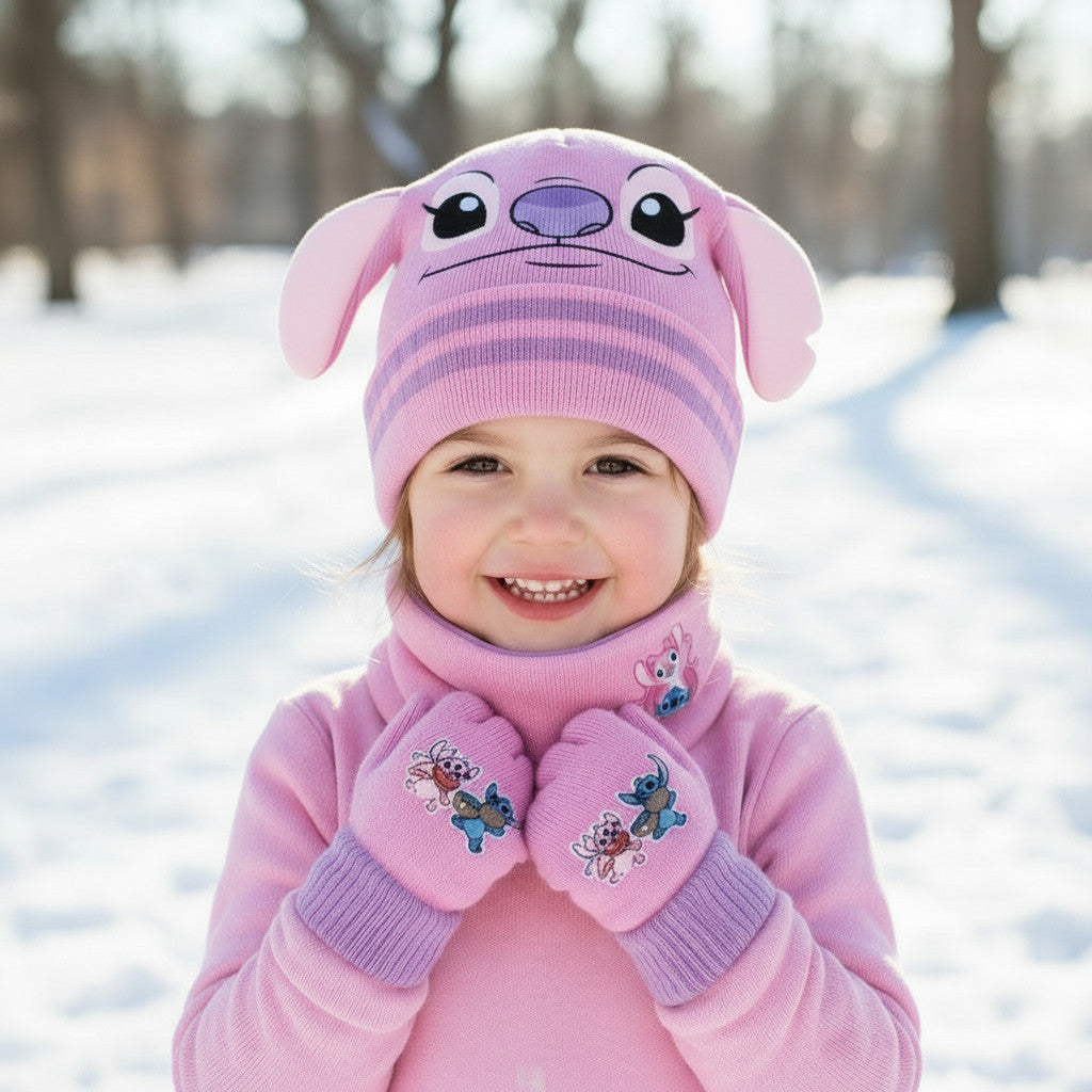 Set 3 Pezzi Stitch Cappello Scaldacollo Guanti Bambini Taglia Unica 3