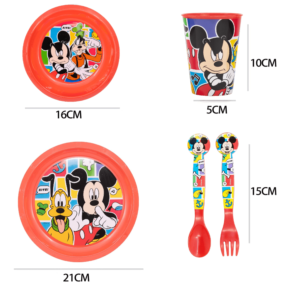 Set di stoviglie riutilizzabile per bambini bicolore – Set composto da 5 pezzi: Piatto, ciotola, bicchieri e posate per bambini e bebé - TOPOLINO