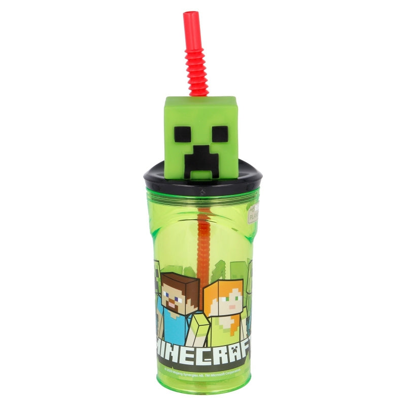 Bicchiere 360ml con Cannuccia e Personaggio 3D Minecraft Borraccia per Bambini e Ragazzi