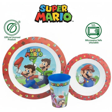 Set di stoviglie riutilizzabile per bambini bicolore – Set composto da 3 pezzi: Piatto, ciotola e bicchiere per bambini e bebé SUPERMARIO