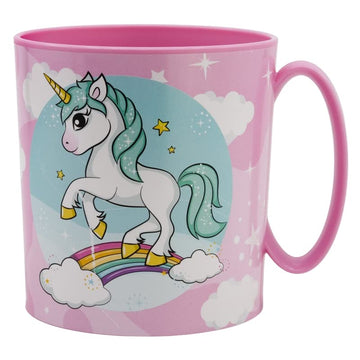 Tazza Bicchiere in plastica 350ml per Microonde con manico Bambini colazione BPA-free (Unicorno Bambina)