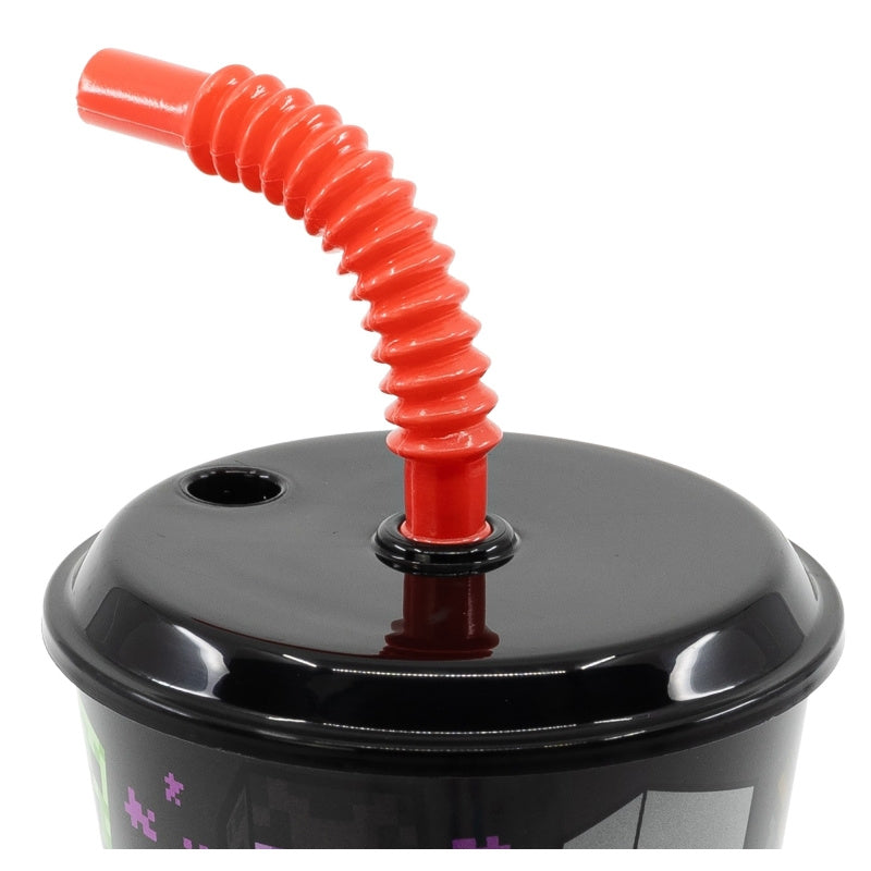 Bicchiere per Bambini Minecraft con Cannuccia e Coperchio Riutilizzabile - 430 ml