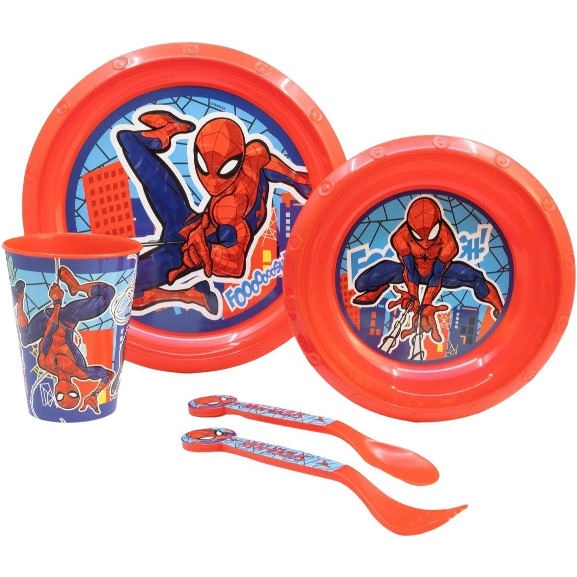 Set di stoviglie riutilizzabile per bambini bicolore – Set composto da 5 pezzi: Piatto, ciotola, bicchieri e posate per bambini e bebé - SPIDER