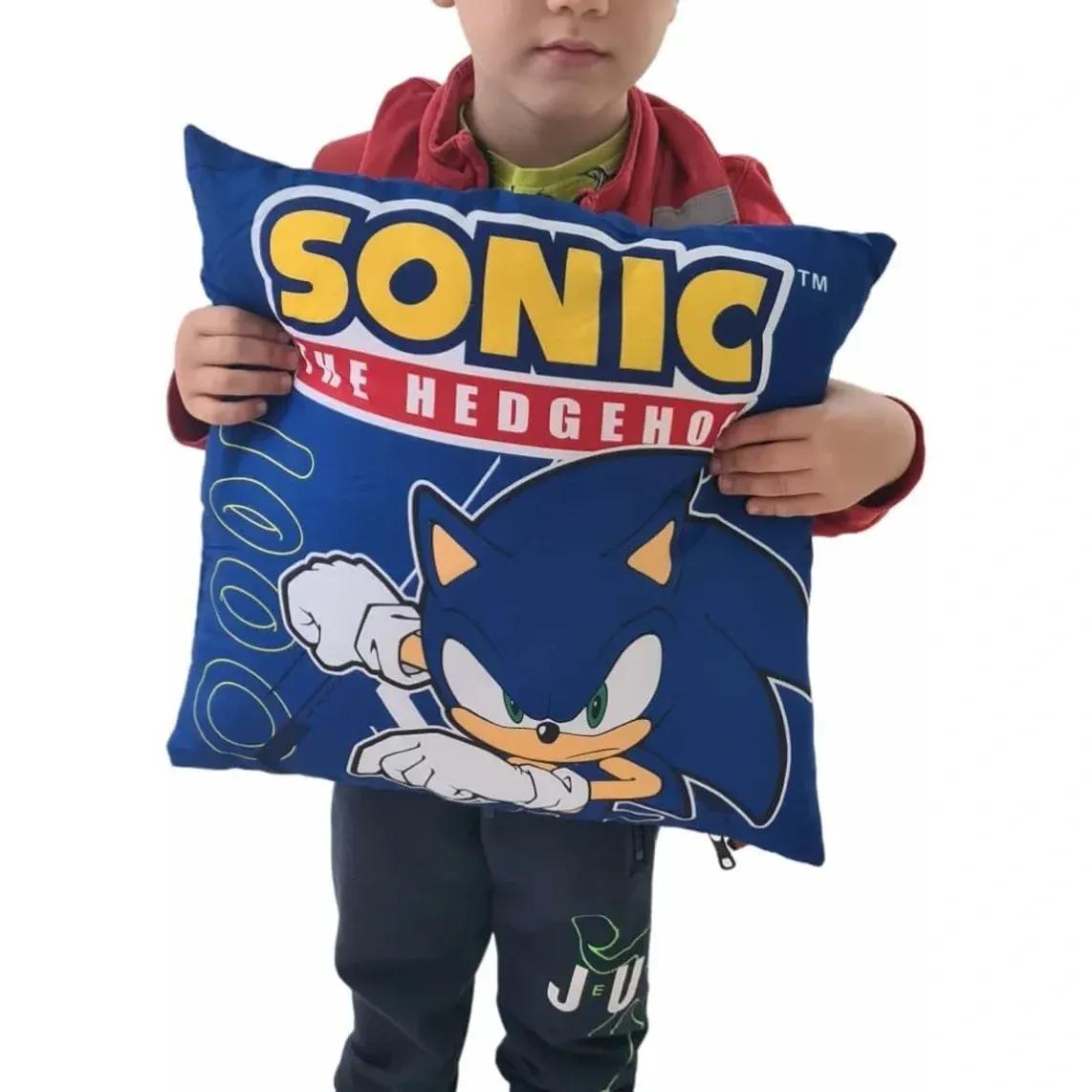 SONIC - Cuscino Ufficiale Arredo 40x40 cm morbido con imbottitura 100% poliestere per cameretta bambini e ragazzi