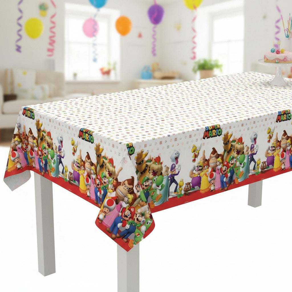 Tovaglia decorazione per compleanno dei bambini e feste a tema, Rettangolare, 120 cm x 180 cm, lavabile MARIO