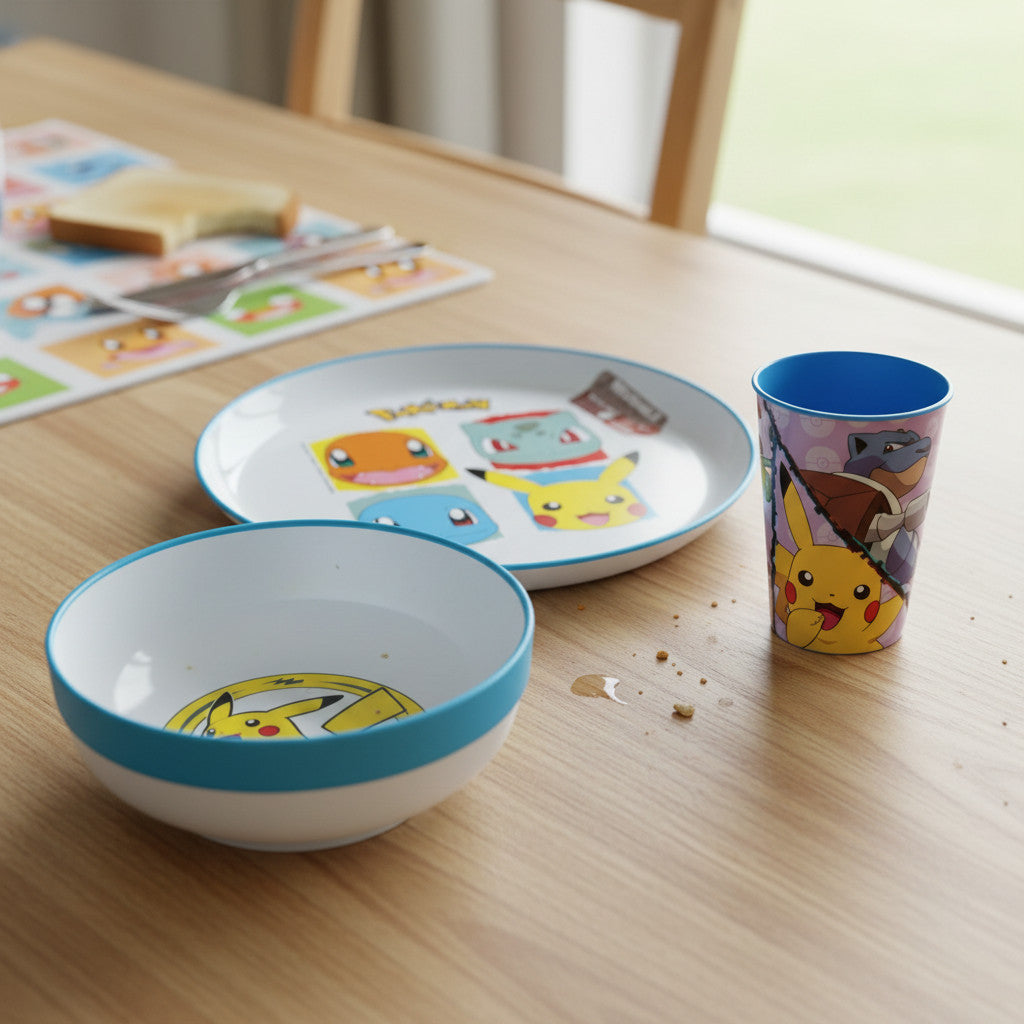Set di stoviglie bicolore composto da 3 pezzi: Piatto, ciotola e bicchiere per bambini con base antiscivolo