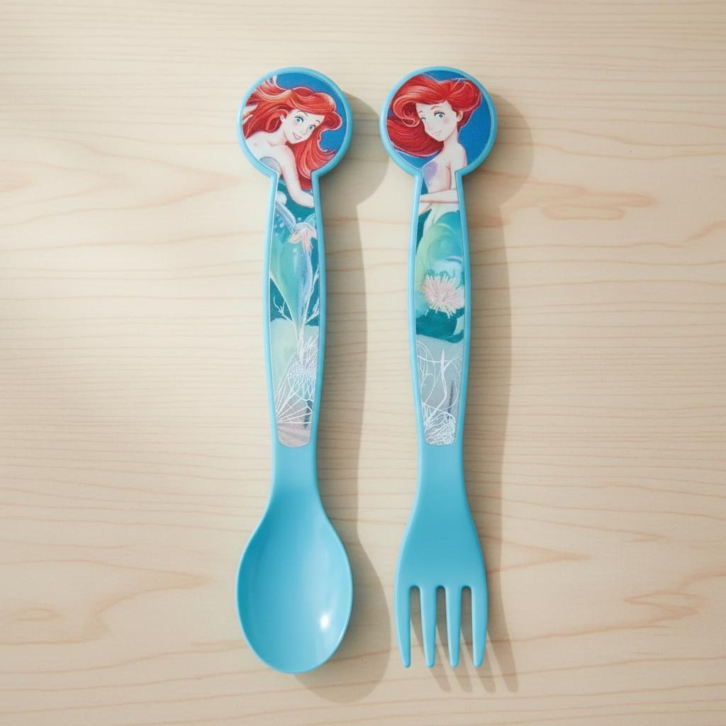 Set Posate per Bambini in Plastica Alimentare - Forchetta e Cucchiaio Made in Spain ARIEL Sirenetta