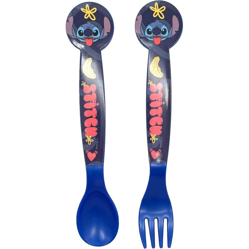 Set Posate  Bambini in Plastica Alimentare senza BPA - Forchetta e Cucchiaio Made in Spain (Stitch)
