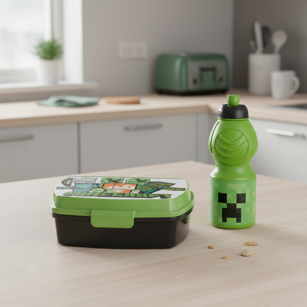 Set Pranzo Scuola 2 Pezzi Portamerenda e Borraccia in Plastica Bambini Bambino Merenda Launch Box