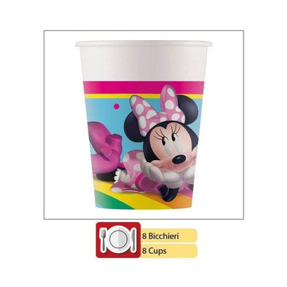 Kit Festa 8 Persone Set Tavola Addobbi Party Compleanno con 8 Piatti, 8 Bicchieri e tovaglioli (Minnie Mouse)