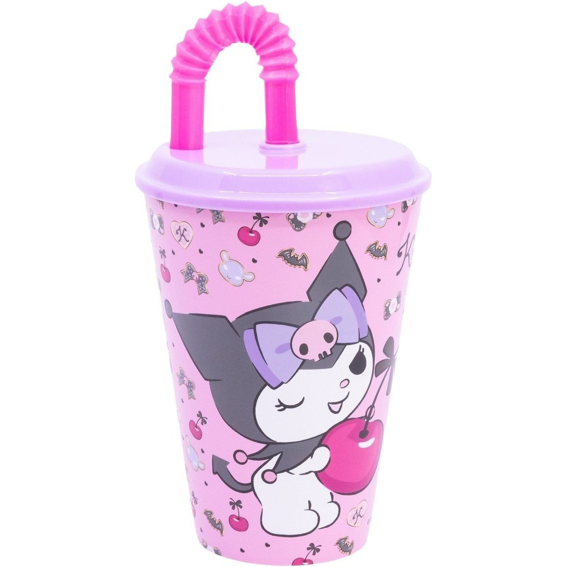 KUROMI - Bicchiere ufficiale Per Bambini Con Cannuccia e coperchio Riutilizzabile - 430 ml