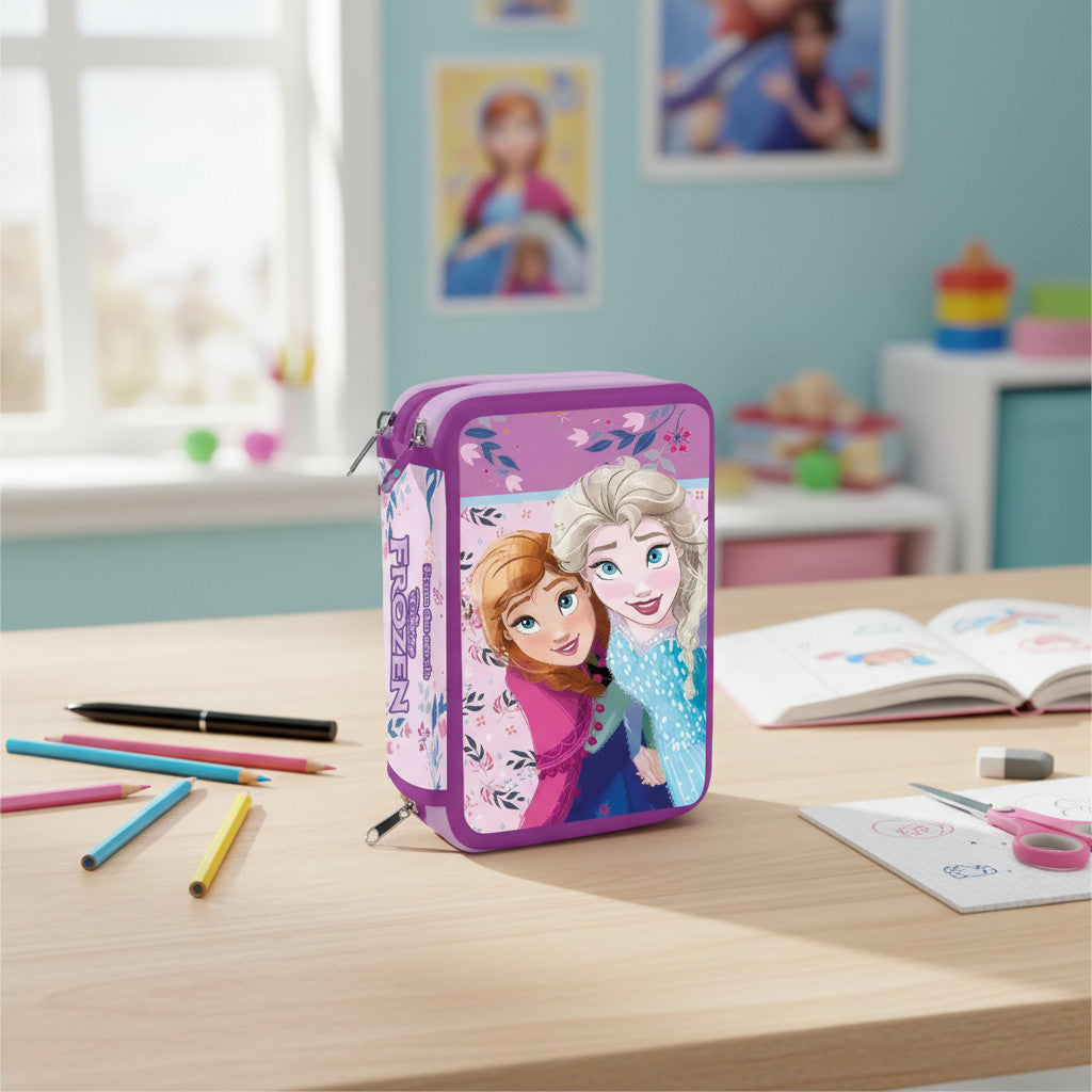 Portapenne Astuccio Triplo Borsellino Scuola e Asilo per Bambini e Ragazzi FROZEN