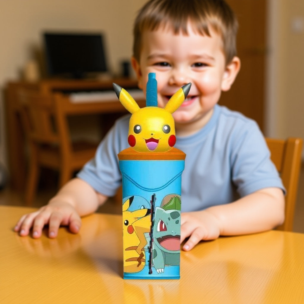 Bicchiere 360ml con Cannuccia e Personaggio 3D Bambini BPA Free - POKEMON