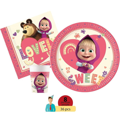 Kit Festa 8 Persone Set Tavola Addobbi Party Compleanno con 8 Piatti, 8 Bicchieri e 20 tovaglioli Orso