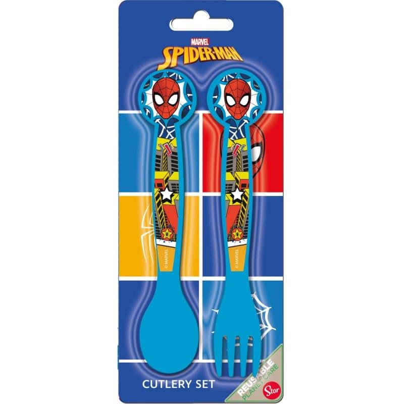Set Posate  Bambini in Plastica Alimentare senza BPA - Forchetta e Cucchiaio Made in Spain (Spiderman)