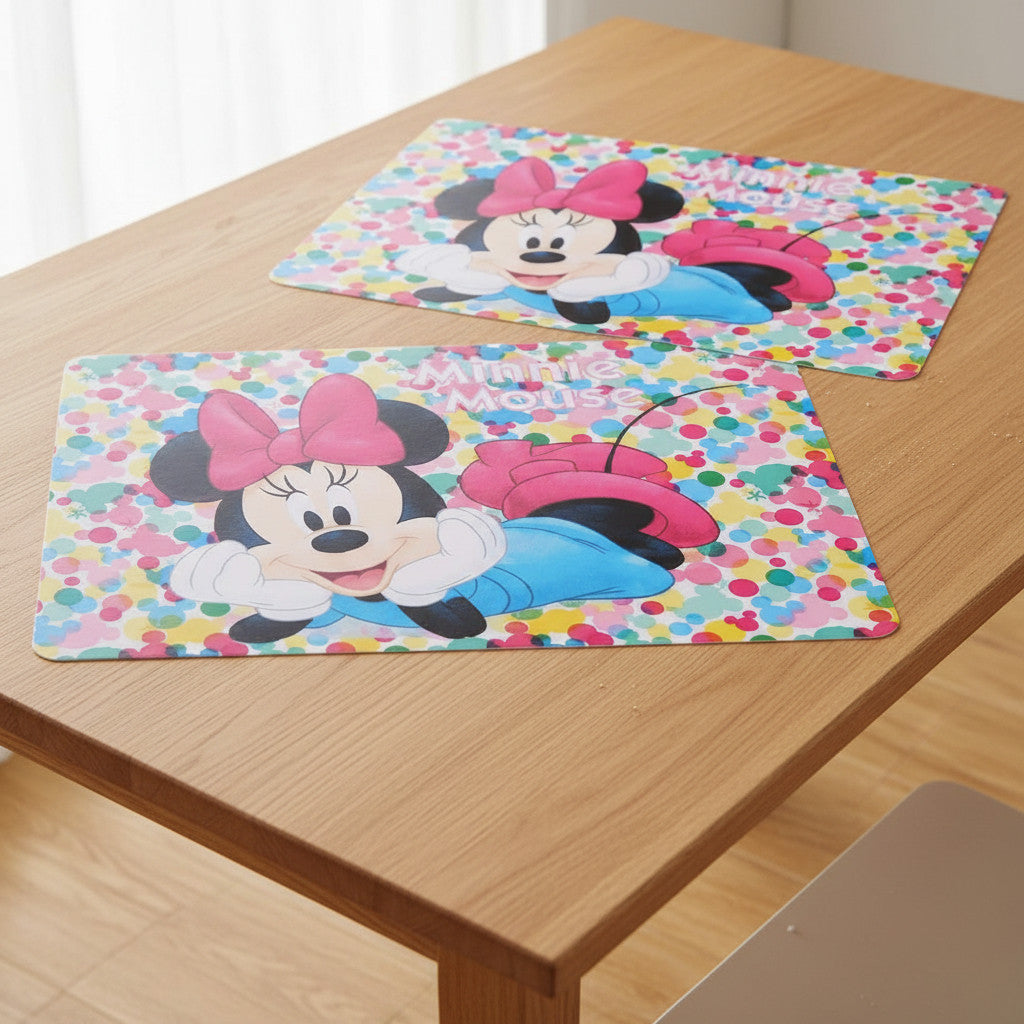MINNIE MOUSE - 2 pezzi Tovaglietta Ufficiale Americana Plastificata Sottopiatto per colazione e pranzo Bambini Scuola TOPOLINA