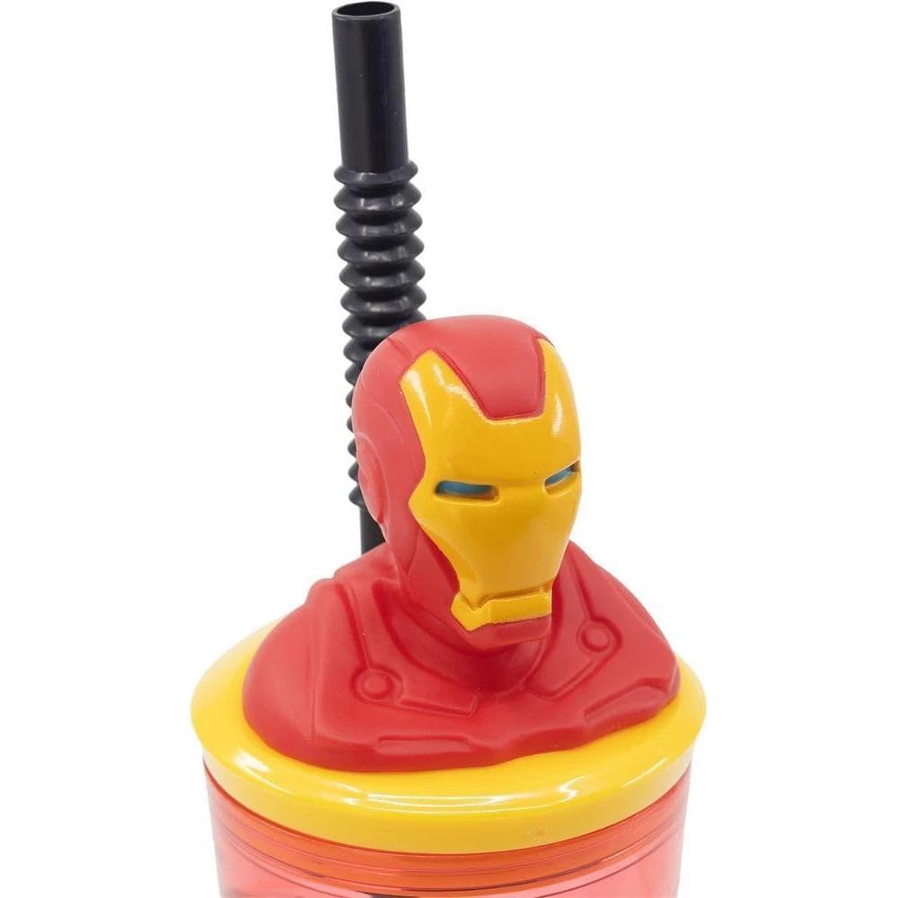 Bicchiere 360ml con Cannuccia e Personaggio 3D Borraccia per Bambini e Ragazzi AVENGERS