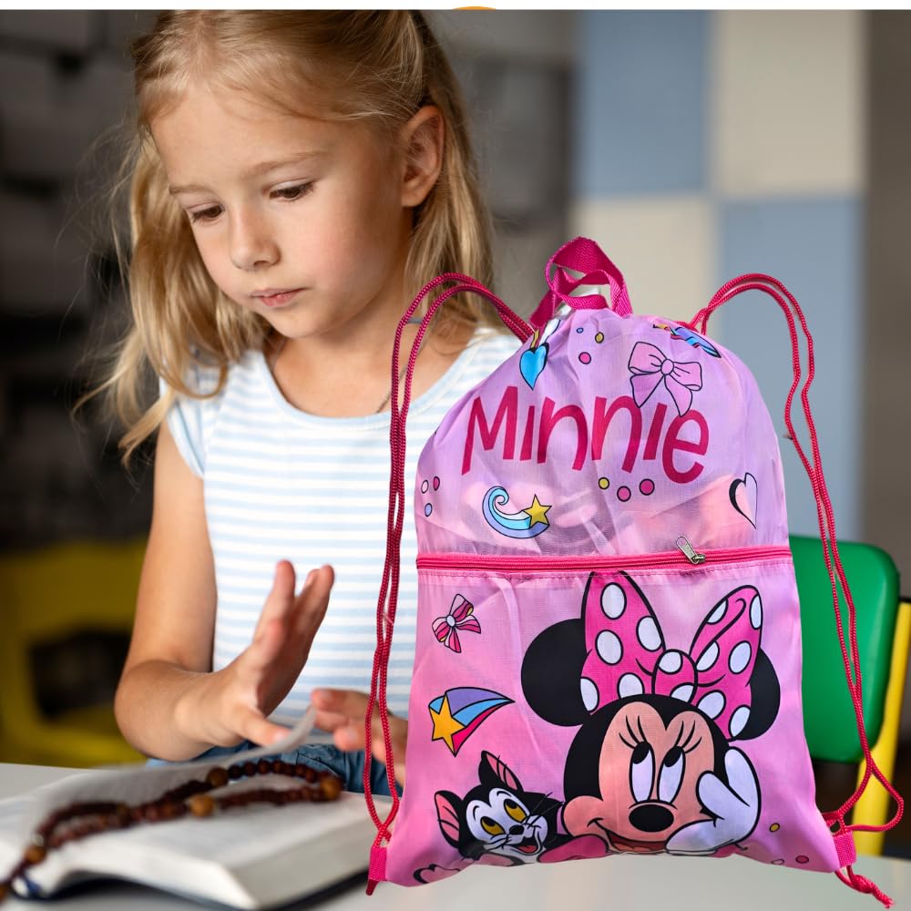 Sacca Sportiva con manici e tasca per Bambino, Borsa Coulisse Zaino per Asilo, Palestra, Piscina, Viaggio, Portascarpe ( MINNIE MOUSE)